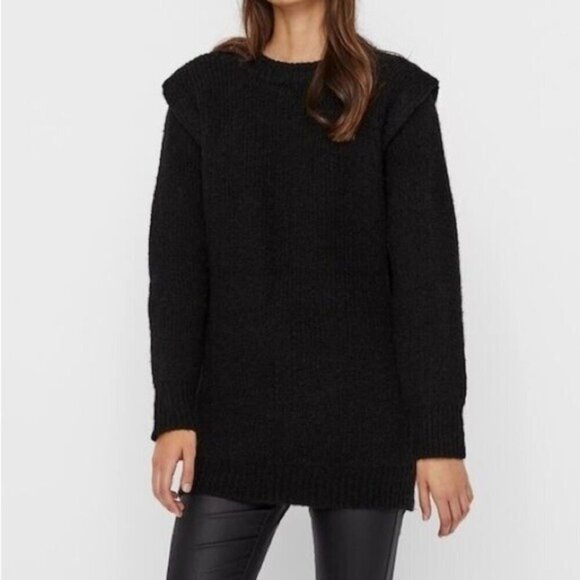NWT Vero Moda Daisy Black Ribbed Knit Pullover Sweater Size XS Oversized - Picture 2 of 2